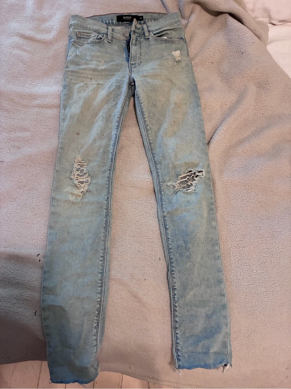 Hudson Jeans Light-Wash Distressed Skinny Jeans